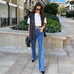 Zara Contrasting High-Waisted ZW Straight Leg Jeans